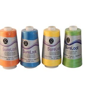 Coats SureLock Overlock Machine Thread 4-Pack 3000 Yards Each Orange Blue Yellow